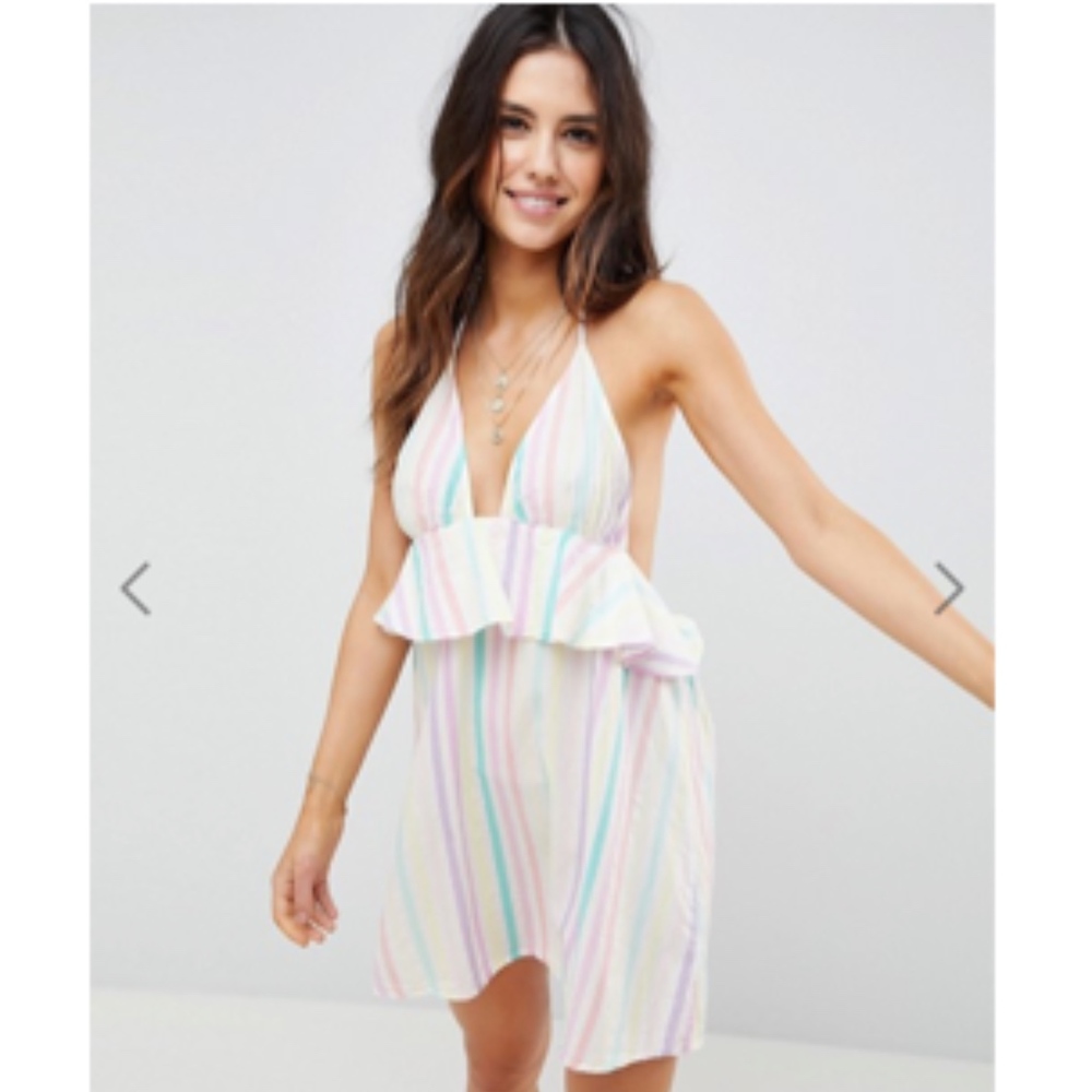Candy Stripe Halter Frill Beach Dress